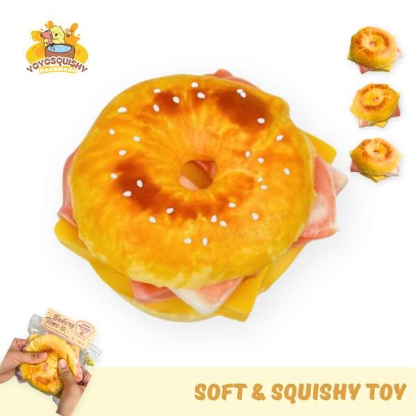 YOYOSQUISHY Cheese Bacon Bagel Soft Muddy Texture Taba Squishy Toy