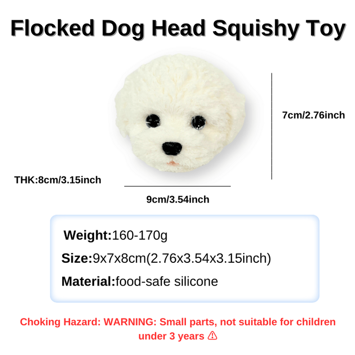 Flocked Dog Head Squishy Toy