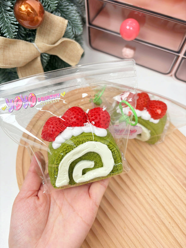 Matcha Strawberry Swiss Roll Taba Squishy