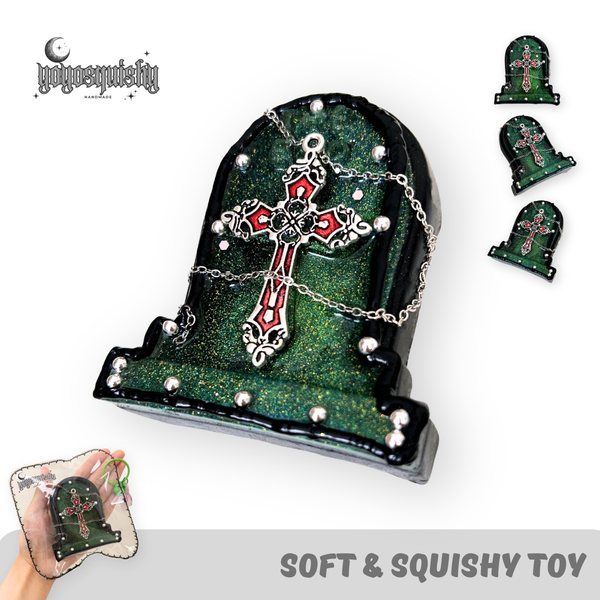 YOYOSQUISHY Glittery Green Tombstone Soft Muddy Texture Taba Squishy Toy