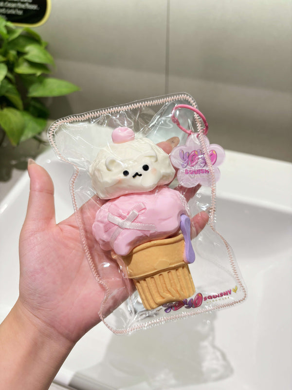 Double-Scoop Strawberry Ice Cream Taba Squishy Toy