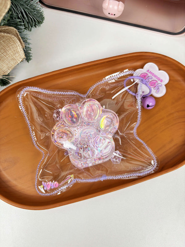90g Purple Clear Glitter Cat Paw Taba Squishy Toy