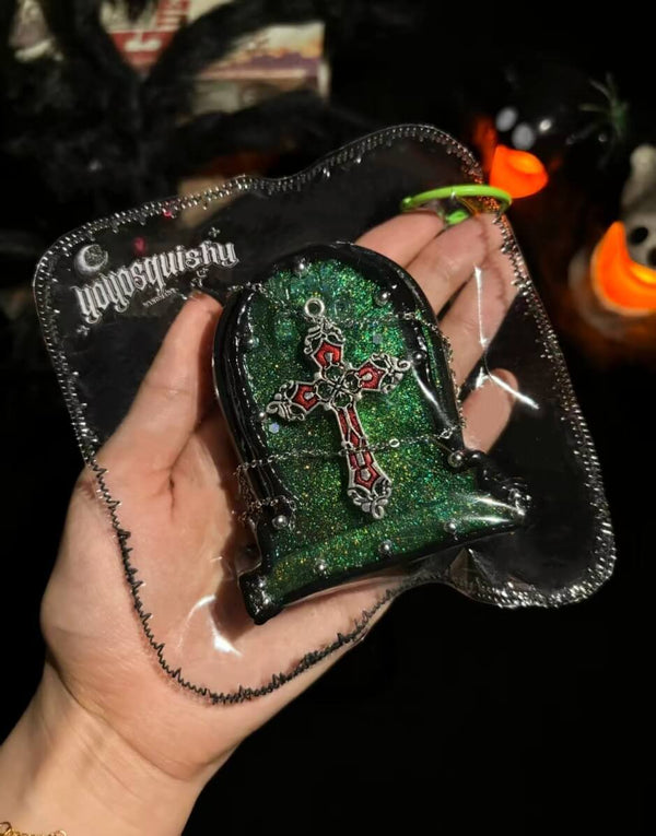 Glittery Green Tombstone Taba Squishy Toy