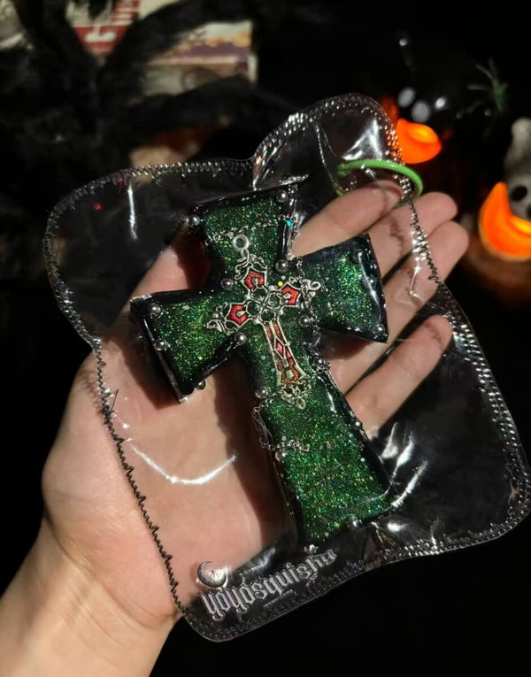 Glittery Green Cross Taba Squishy Toy