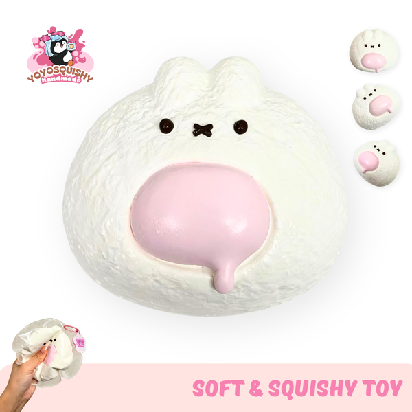 YOYOSQUISHY Strawberry Bunny Custard Bun Water & Creamy Texture Taba Squishy Toy