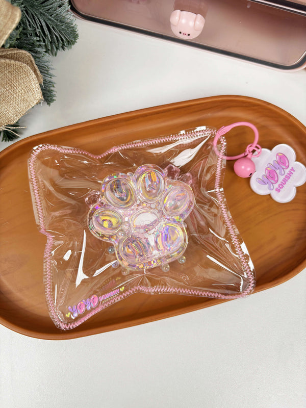 90g Pink Clear Glitter Cat Paw Taba Squishy Toy