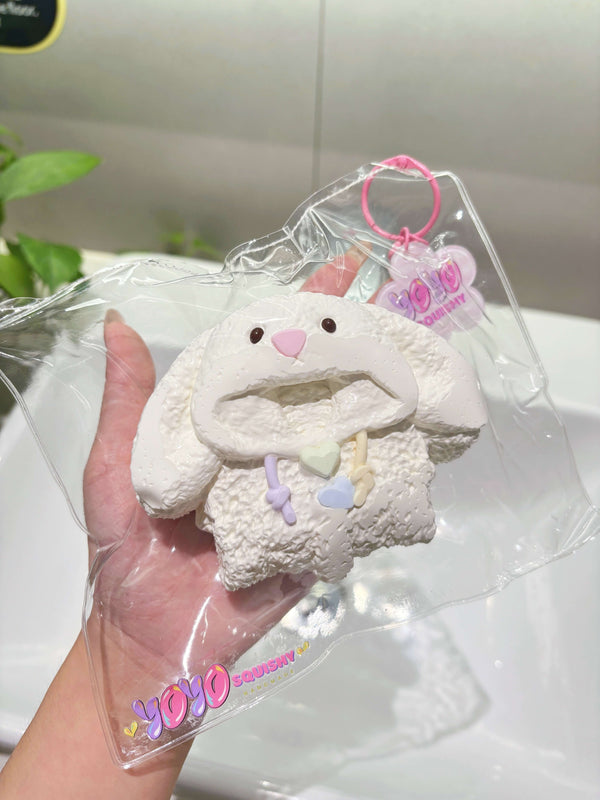Fluffy Bunny Hoodie Taba Squishy Toy (Water Texture)